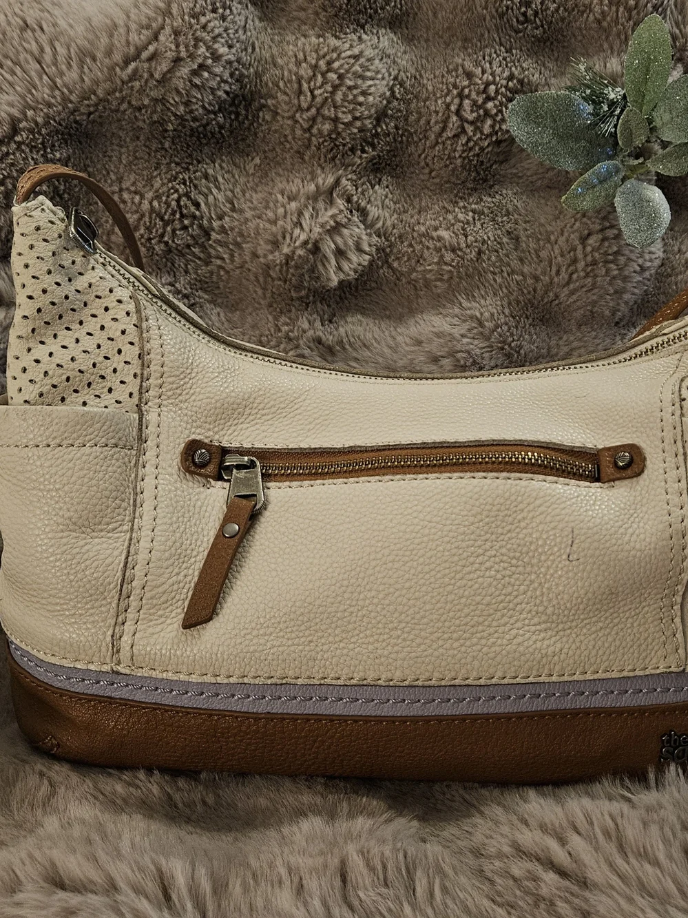 The Sak Leather Hobo Shoulder Bag Cream Ivory Cognac Lavender